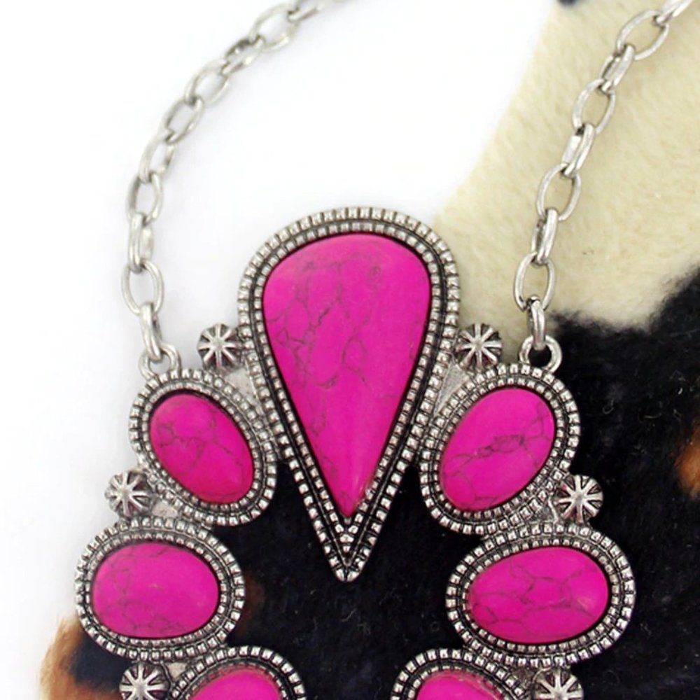Stunning Western Fuchsia Pink Squash Blossom Necklace